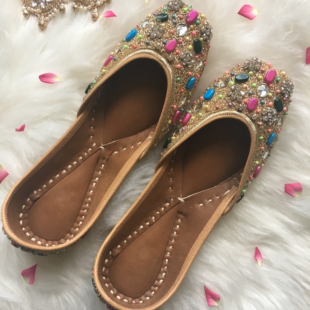 Multicolor jeweled indian juttis flats shoes